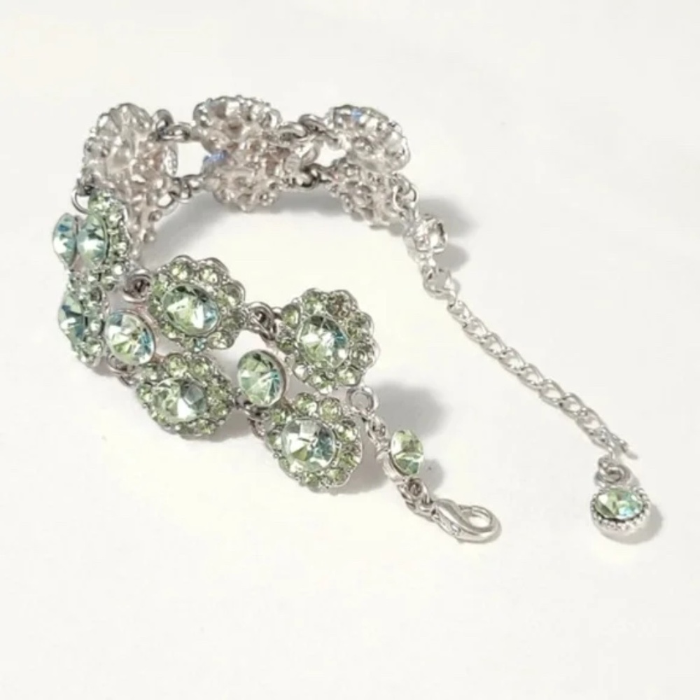 Pale Green Rhinestone Floret Bracelet